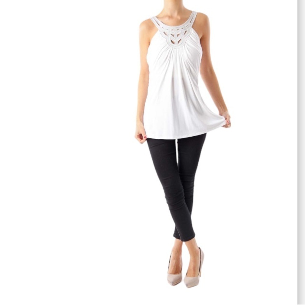 White House Black Market White Sz Small Embroidery Sleeveless Top - Picture 2 of 10